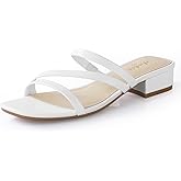 Ankis Black Nude White Strappy Heels Women 1 Inch Low Chunky Block Heel Heeled Sandals Square Open Toe Slip On Slides Mules