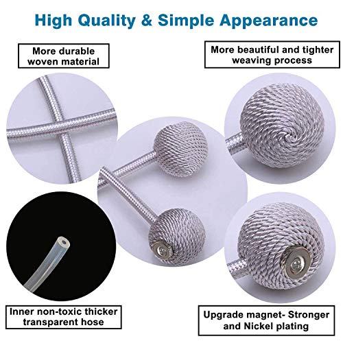 SmallDot Magnetic Curtain Tiebacks, [Pack of 4] Drapery Hooks Holdbacks Holders with Strong Magnet for Window Sheer Blackout Panels, 16 Inch, Grey - Thumbnail 2