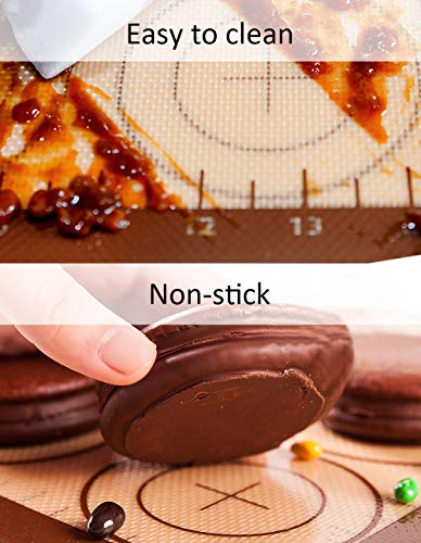 Silicone Baking Mat Set of 2 - Nonstick Silicon Liner Macaron Sheet (Big circle and small circle) for Bake Pans & Rolling with Measurements, Heat Resistant Cookie Sheets for Macaroon/Pastry/Cookie