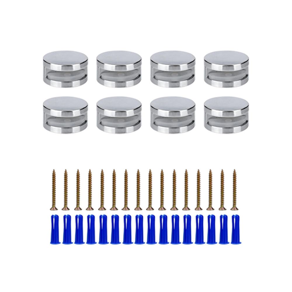 Silver Frameless Mirror Mounting Hardware Kit Adjustable Mirror Holder Clips for 3-5mm Thick Glass, Mirror Mounting Brackets with Screws and Anchors Glass Clips Clamps for Mirror Hanging Kit (8 Pack)