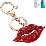 Bolbove Big 3D Hot Lips Shape Sparkling Charm Blingbling Keychain Crystal Rhinestone Pendant (Red)