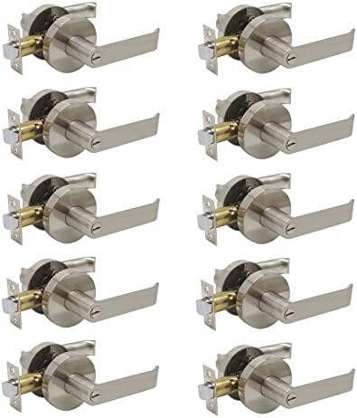 Gobrico Satin Nickel Privacy Door Lock Keyless Door Lever and Handle with Turnbutton Inside, for Bed/Bathroom-Pack of 10
