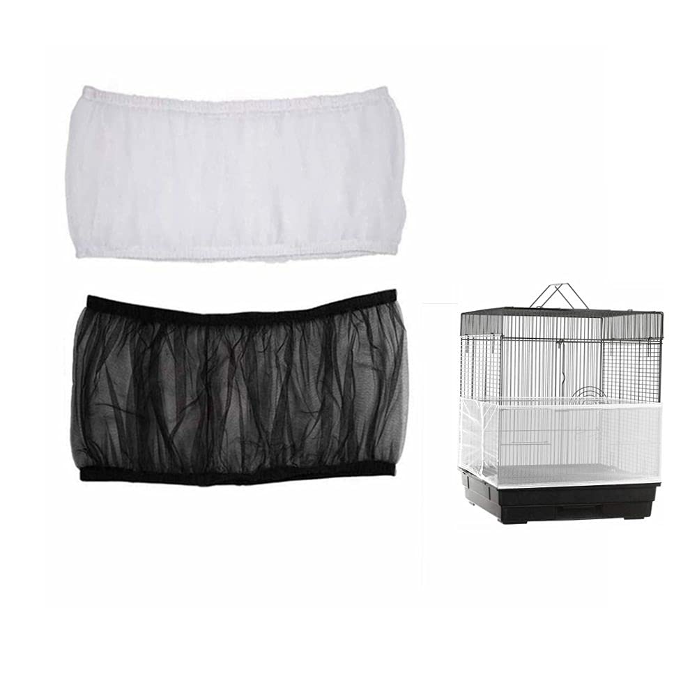 Photo 1 of ISMARTEN Bird Cage Seed Catcher (2 Pack), Airy Gauze Bird Cage Cover Seeds Guard Dust-Proof Universal Birdcage Accessories Mesh Net Cover (Black + White, S)