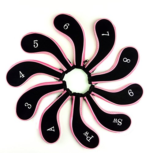 Golf Club Head Covers,Zippered Headcovers for Golf Clubs Iron Covers with Interchangeable Number Tag 10Pcs Aree