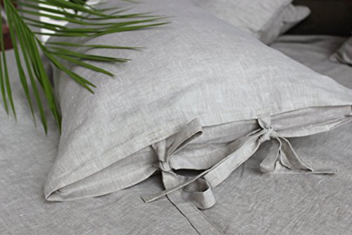 Decorative square pillow cover, 100% linen, with bow ties, Euro 26 X 26, in natural linen color