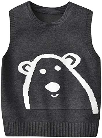 Eozy 子供服 ニットベスト ボーイズ ガールズ Vネック セーター 男の子 女の子 スクールベスト 可愛い グレー2 クマプリント 90 ジュニア 通学 紳士服 激安 制服 卒業式 春秋