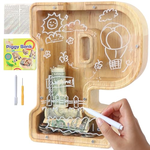 weallbuy Wooden Letter Piggy Bank for Kids