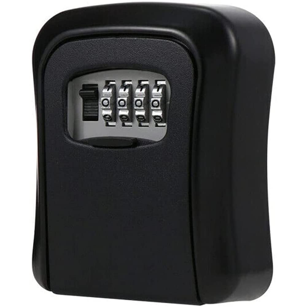 CENPEK Key Lock Box, 4 Digit Aluminum Alloy Household Combination Key Safe Box, Durable Wall Mounted Outdoor Weatherproof Storage Lock Box for Home Garage Cottages (Black)