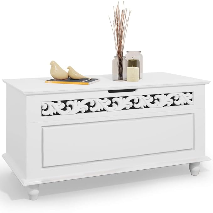 Deuba Holztruhe weiß Jersey im Landhaus Design | hohe Belastbarkeit | 80 x 40 x 48 cm - Sideboard Truhe Truhebank Wäschetruhe