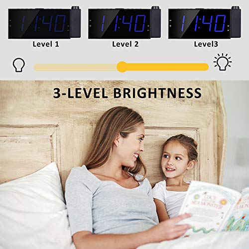 OnLyee Projection Clock, 7”LED Digital Desk/Shelf Clock on Ceiling Wall with Dimmer, USB Charging, AC Powered and Battery Backup for Bedroom, Kitchen, Kids - Thumbnail 4