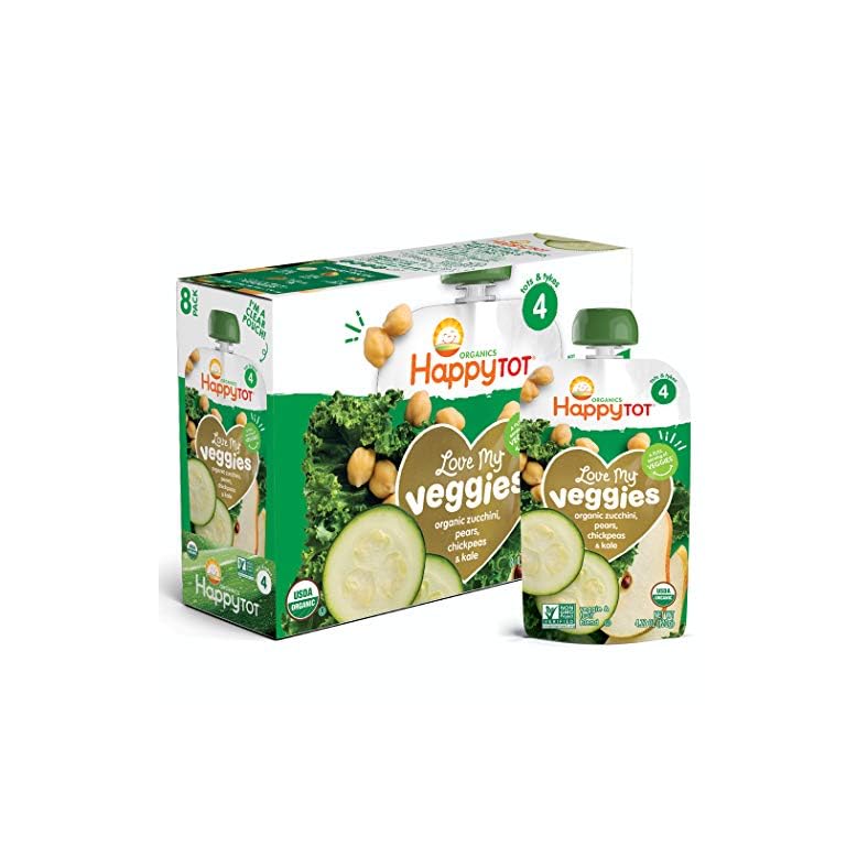 Happy Tot Organics Love My Veggies Stage 4, Organics Zucchini Pears Chickpeas & Kale, 4.22 Ounce Pouch (Pack of 8)