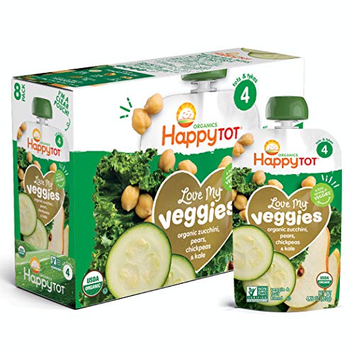 Happy Tot Organics Love My Veggies Stage 4, Organics Zucchini Pears Chickpeas & Kale, 4.22 Ounce Pouch (Pack of 8)