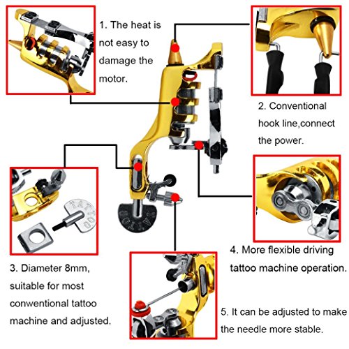 Lotus.flower Extreme Rotary Tattoo Machine Carbon Steel Machine GunLinner Shader Equipment for Tattooing (Gold)
