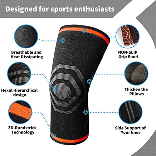 Anoopsyche Ginocchiera Ortopedica Sportiva Compressione Ginocchio, Tutore Ginocchio Legamenti Menisco artrite, tendinite, corsa, squat, sport (XL, arancia)