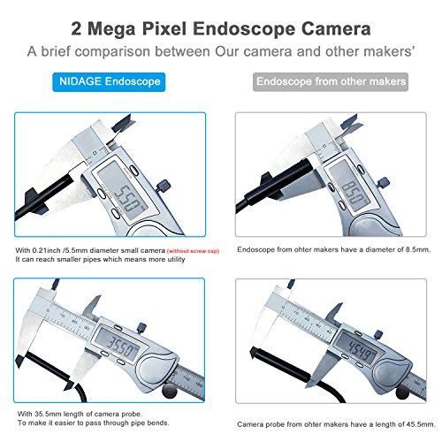 Wireless Endoscope Compatible iPhone Android, NIDAGE WiFi 5.5mm 1080P HD Borescope Inspection Camera 2.0MP Semi-Rigid Snake Camera for Inspecting Motor Engine Sewer Pipe Vehicle (33FT) - Thumbnail 2