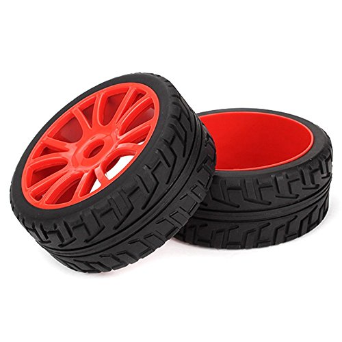 DN 12 Spoke Hub Wheel Rim& Grip Grain Tires For 1:8 Off-Road RC Car (Pack Of 4)-Red