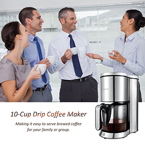 Drip Coffee Maker, HAMSWAN AD-103 Thermal Coffee Maker, Ground Coffee maker, 2, 4, 6, 8, 10 Cup Coffee Maker, Stainless Steel Coffee Machine with Glass Coffee Pot for Home & Office