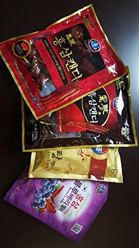 Korean Ginseng Candy Mix 4-packs (Red Ginseng, Black Ginseng, Sugar-Free &amp; Bluberry Jelly) Imported from Korea