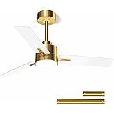 LANMEL 42'' Ceiling Fan with Lights and Remote, Low Profile Modern Ceiling Fan Gold, 6 Speed, Reversible, 3000k-6000k LED, Qu