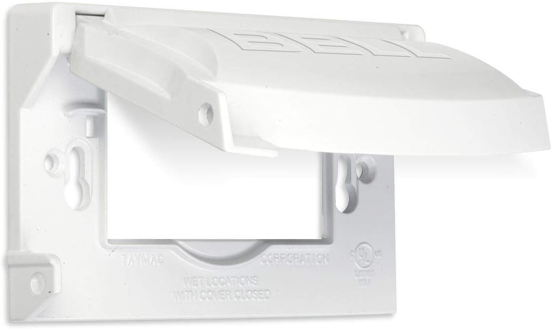 Hubbell Outdoor Lighting MX1250W Weatherproof Single Outlet Cover Outdoor Receptacle Protector, Horizontal Flat, White