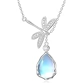 OUTANG Dragonfly Necklace for Women 925 Sterling Silver Moonstone Stone Dragonfly Charm Pendant Moonstone Jewelry Gifts for Her