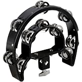 Mounted Tambourine,Drum Set Tambourine with Mounting Eye Bolt,Hi Hat Tambourine (10 double rows of jingles, Black)