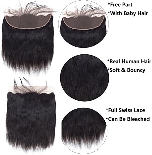 Sky Human Hair Ear To Ear Lace Frontal Closure Free Part Unprocessed Brazilian Straight Frontal Full Lace 13X4 Free Part Top Lace Front Closure With Baby Hair Natural Color (16)