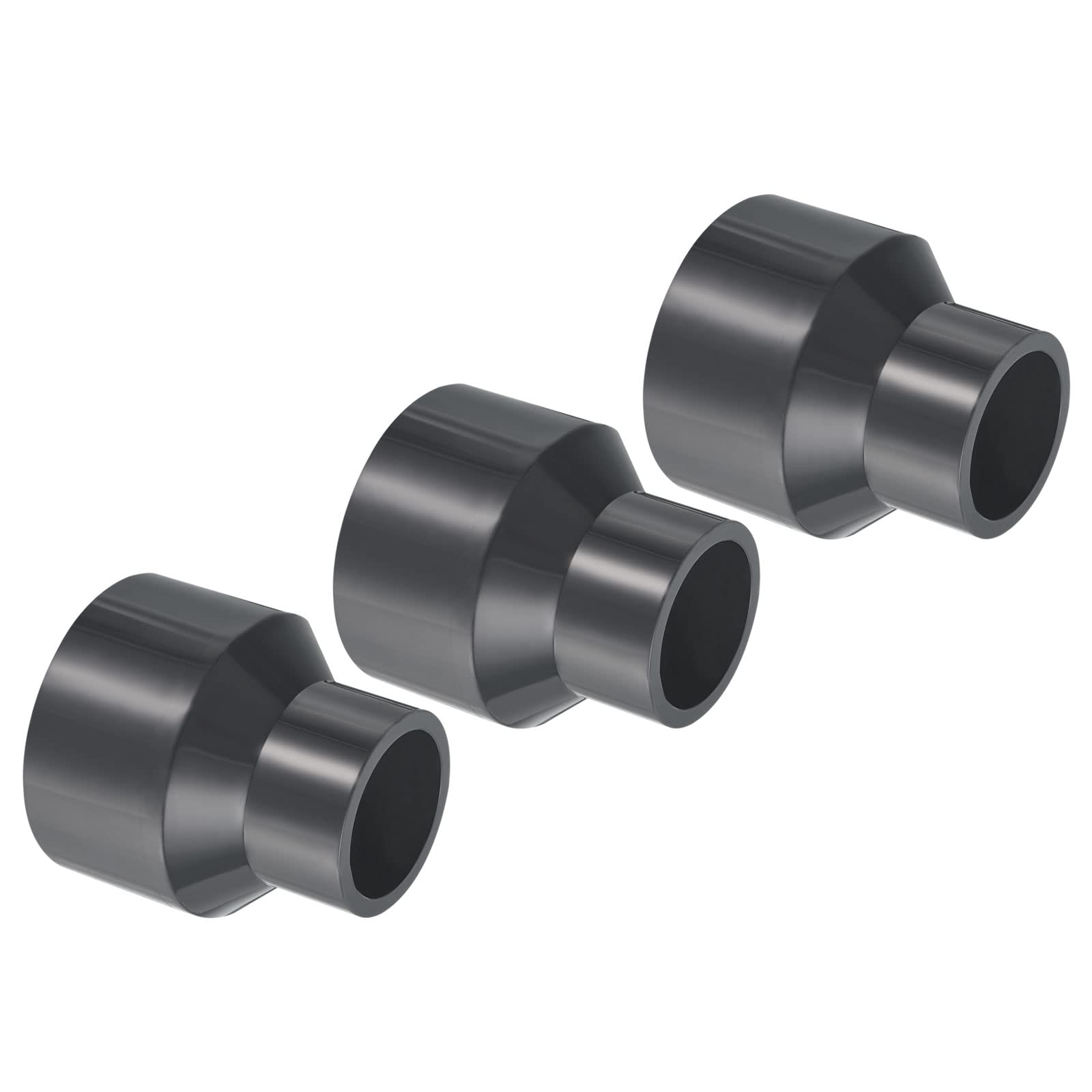 PATIKIL PVC Reducer Pipe Fitting 2.5x1.6 Inch Socket, 3 Pack Straight Coupling Adapter Connector, Grey — image 1