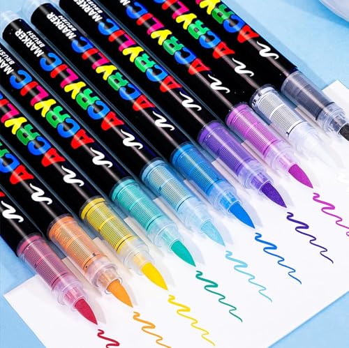 36 Color Acrylic Paint Pens, Soft Brush Tip Acrylic Paint Markers,Quick-Drying Waterproof Acrylic Markers for Canvas, Rock Painting, Wood, Stone, Glass, Ceramic, Fabric Painting, DIY Crafts