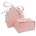 ponatia 50 Pieces/Lot Laser Cut with Ribbon Wedding Party Favor, Wedding Gift Bags Chocolate Candy and Gift Boxes (Pink)