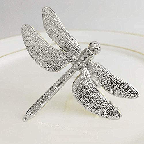 Silver Napkin Rings Set of 6 for Wedding Holiday, Metal Dragonfly Napkin Holders for Table Linens, Dining Kitchen Coffee Everyday Use Dinner Party Occasion