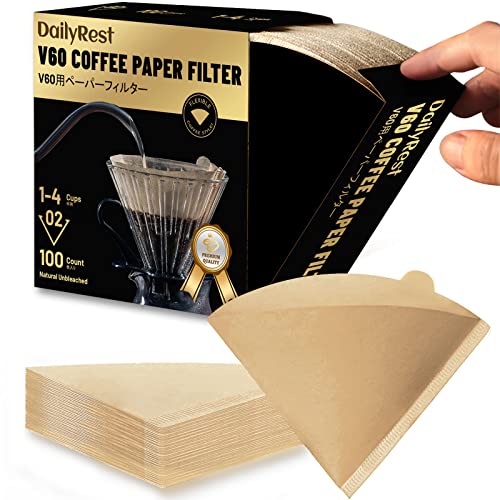 100 Count V60 Filter, Cone Coffee Filters, 14 Cup, Disposable for Pour Over (Size 02 Natural