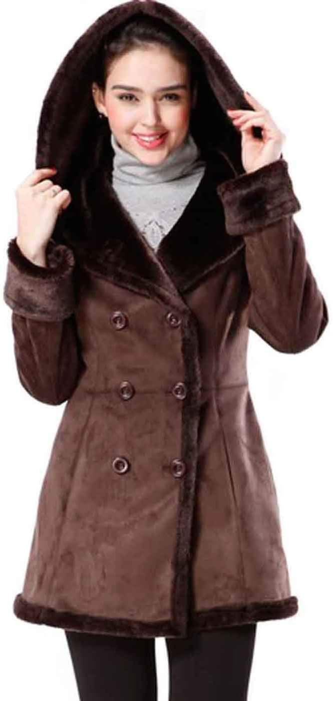 Women's Cindy Hooded Faux Shearling Coat - Chocolate L