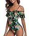Tempt Me Green Pineapple Off Shoulder One Piece Swimsuit for Women Ruffled Sleeves Retro Bathing Suits Flounce Printed Swimwear L