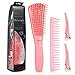 BESTOOL Original Detangler Brush Set, Detangling Brush & Comb for Defining Natural Curly Hair, Detangle Wet or Dry Afro 3a to 4c Texture, with 2 Hair Clips (Pink)