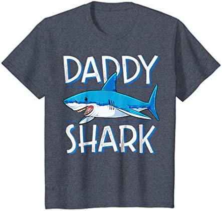 Kids Daddy Shark T Shirt Fathers Day Gifts Family Matching Dad 8 Heather Blue