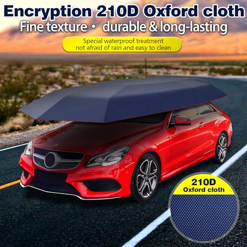 SELFIE CAT Car Awning Tent 4.2x2.2m, Navy Blue, Cover Outdoor Premium Anti-UV Sunshade & Portable Carport with Anti-Theft Rope, 210D Oxford Foldable Exterior Sun Shades For for Sedans & Compact SUVs