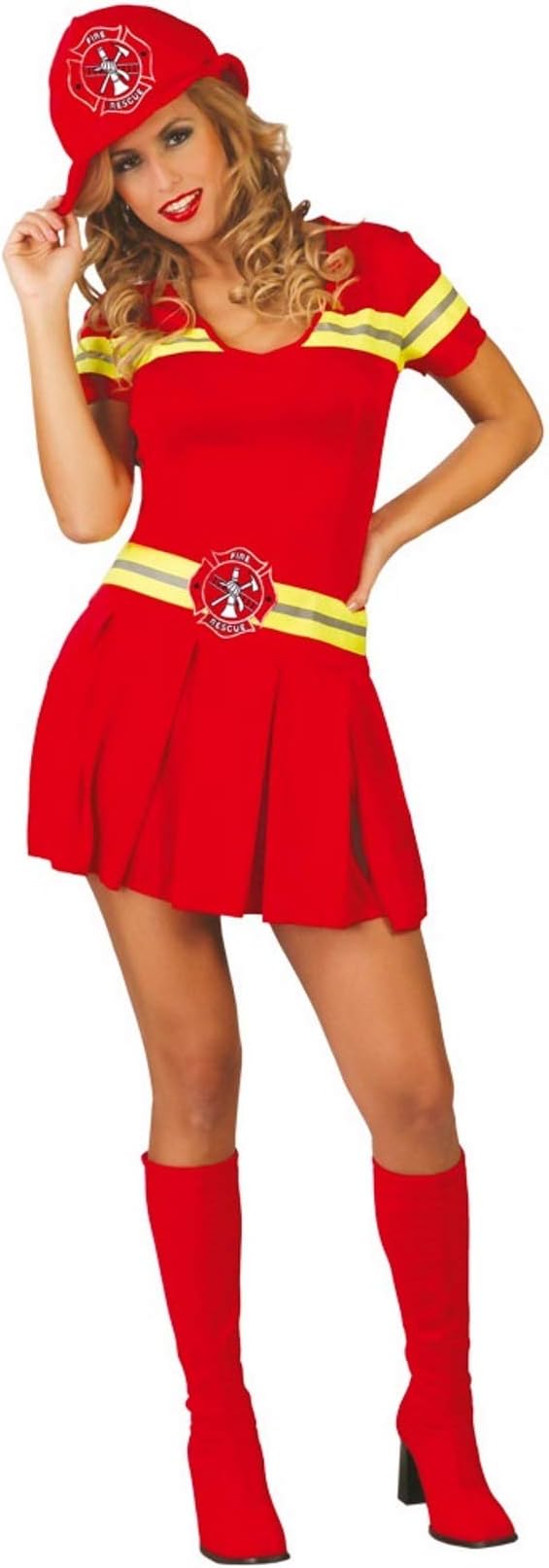 Ladies Sexy Red Firefighter Firewoman Hen Do Emergency Services Fancy Dress Costume Outfit (Women: 10-12)