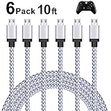  Micro USB Cable, Amoner 6Pack 10FT Micro USB to USB Android Charger Cable, Fast USB Charging Cable for Windows/MP3 and More (White)