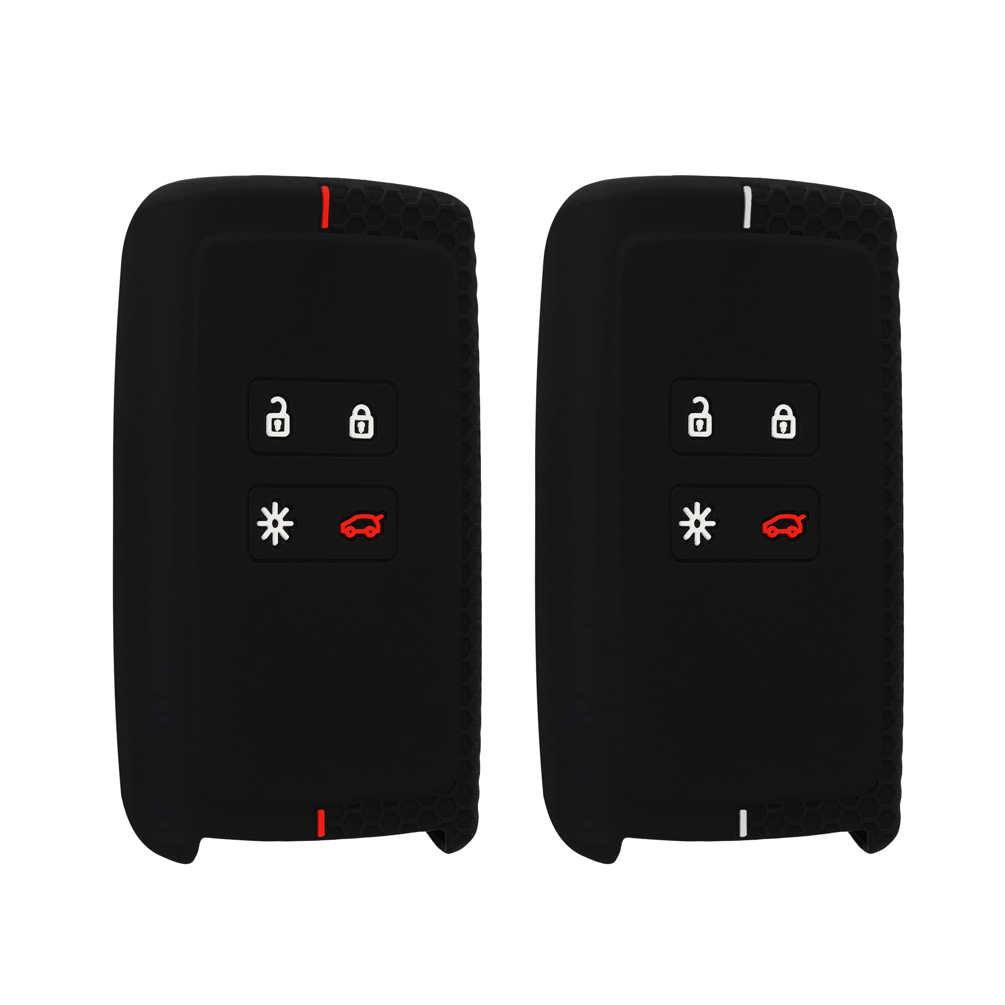 kwmobile Key Cover Compatible with Renault 4 Button Car Key Smart Key (only Keyless Go) (Set of 2) - Silicone Key Fob Protector - Black/Red/Black/White