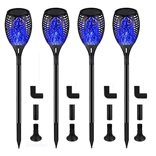 Solar Lights,Waterproof Flickering Flames Torches Lights Outdoor Solar Light Landscape Decoration Lighting Dusk to Dawn Auto On/Off Security Torch Light 4 Packs (4 Pack, Blue) - Thumbnail 7