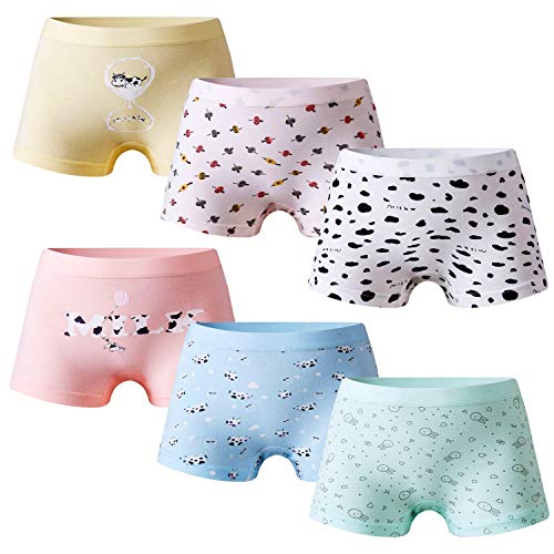 Growth Pal Girls' Panties Boyshort Briefs 6 Pack Soft 100 Cotton
