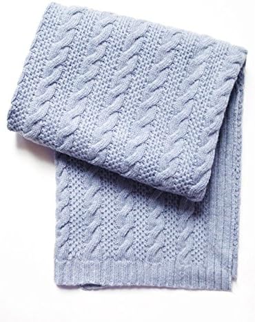 Esteffi Cable Knit Wool Blend Baby Blanket, Blue