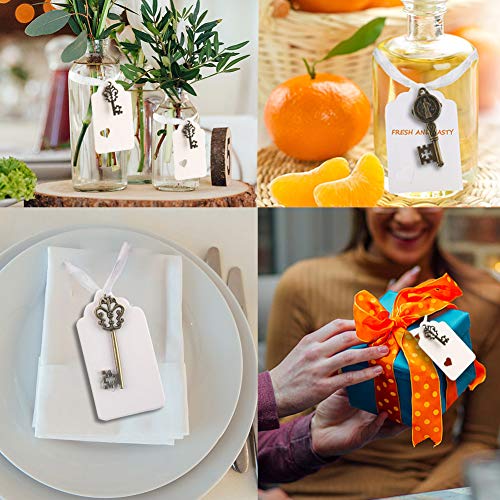 50PCS Vintage Keys Skeleton Key Charms with 50PCS Paper Gift Tags and 10M White Ribbon for Wedding Party Decoration