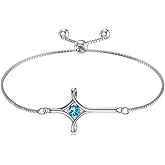 TOUPOP Birthstone Cross Bracelet for Women 925 Sterling Silver Cross Infinity Bracelet Fine Jewelry Birthday Valentines Day Gifts for Her Girlfriend Wife