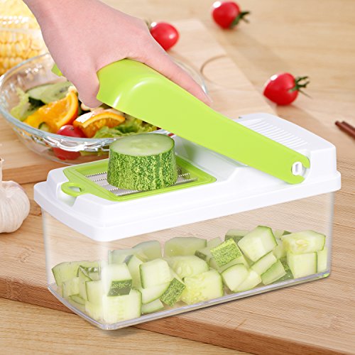 Benewell Vegetable Chopper, Kitchen Veggie Fruit Dicer Slicer, Food Cutter with 3 Interchangeable Blades Set, Food Container and Cleaning Brush for Onion, Potato and More - No-Mess Kitchen Gadgets - Thumbnail 6