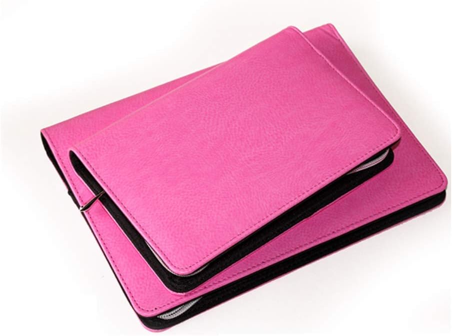 Chris-Wang A6 PU Leather Zipper Binder Planner 6-Ring Portfolio Planner -Filler Paper, Pagefinder Ruler, Calculator, Clear PVC Card Bag Included (Hot Pink)