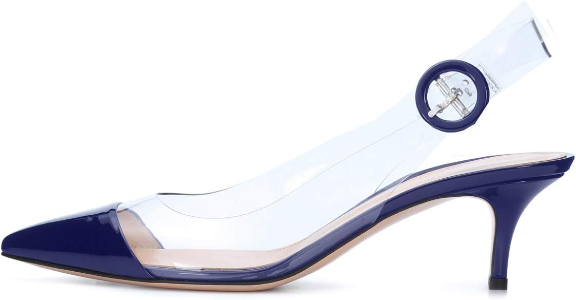 Women Pointed Toe Slingback Pumps, Ankle Buckle Straps Kitten Heel Sandals Wedding Party Dress Classic Office Heels