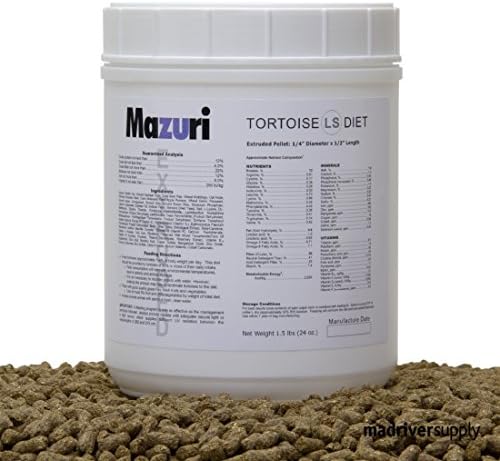 Mazuri Tortoise LS Diet, 1.5 lbs (24oz), A High Fiber Diet Designed For Dry Land Herbivorous Tortoises Such As Gopher, Sulcata, Galapagos, And May Be Used With Other Herbivorous Reptiles As Well.