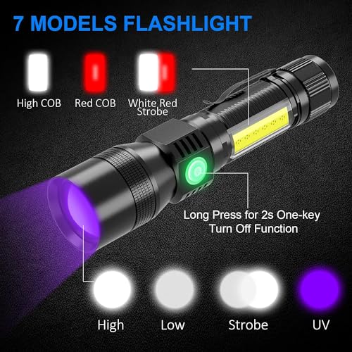TERRIFI Scorpion Flashlight with Magnet - 3-in-1 Tactical UV 395nm Blacklight, Redlight, and Side Work Light, 1200 Lumen, Zoomable, 7 Modes, IPX6 Waterproof LED Torch, Ideal for Camping